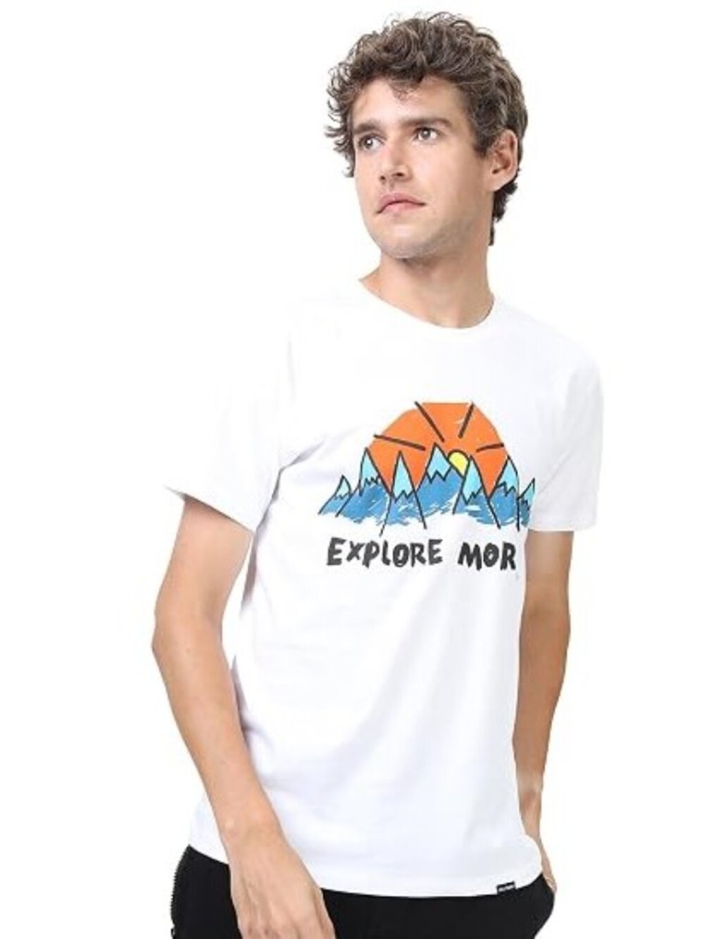 HIGHLANDER Men's Printed Round Neck Slim Fit T-Shirt in White Size M